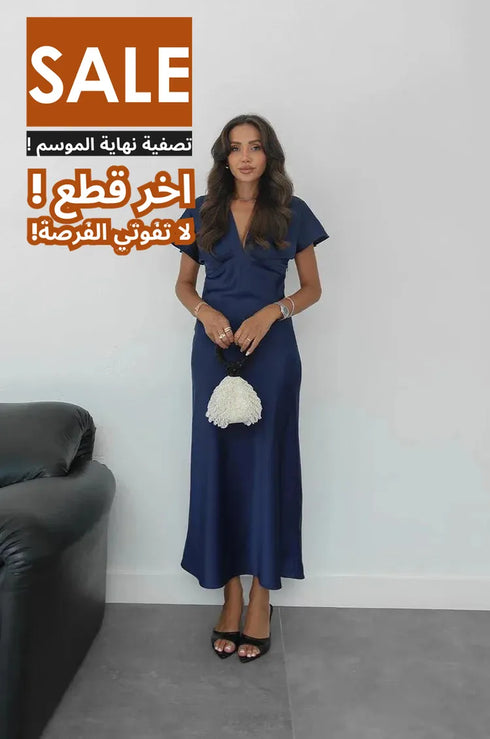 فستان ساتان متوسط الطول